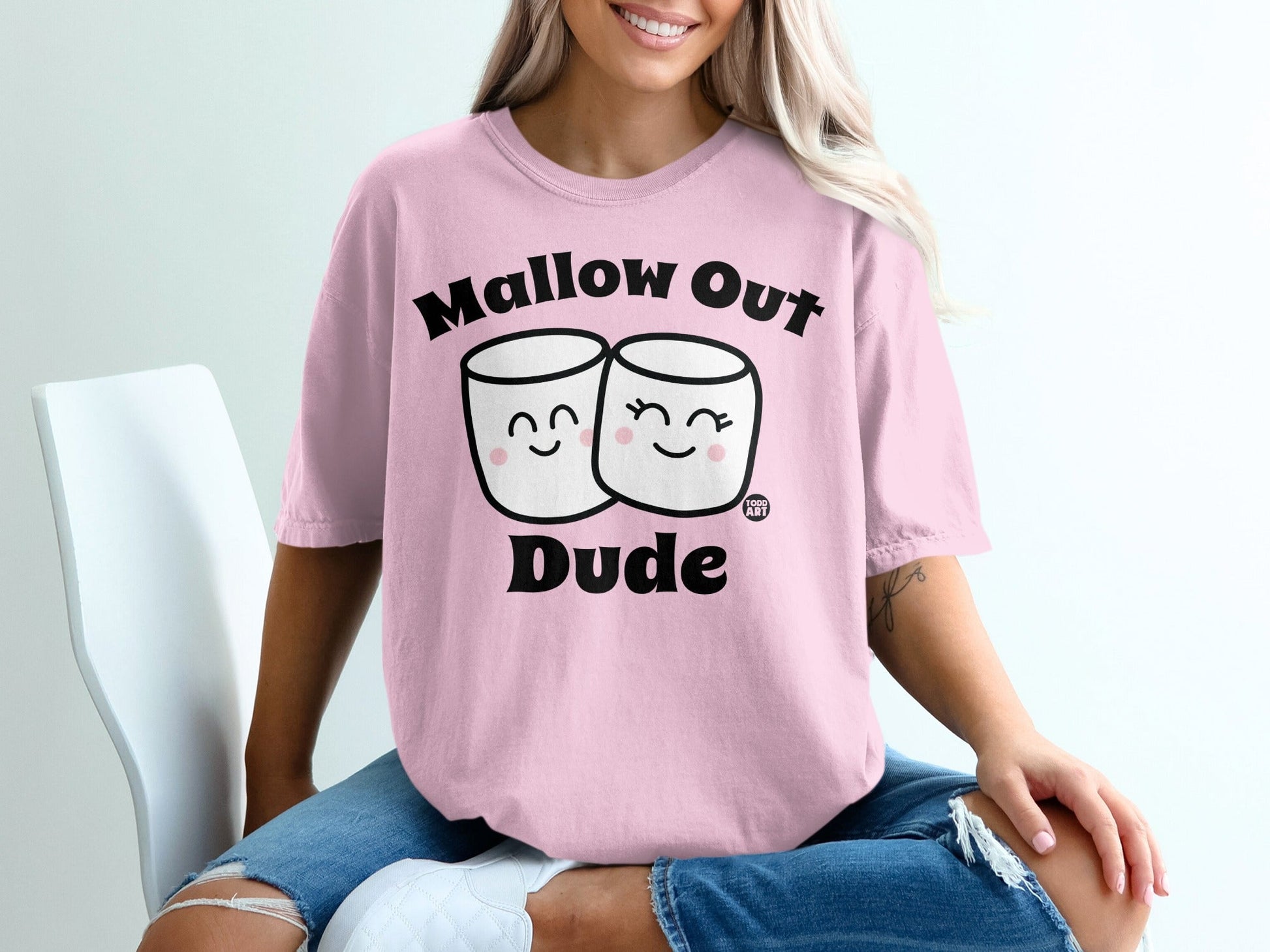 Mallow Out Dude Graphic Tee with Cute Marshmallow Faces