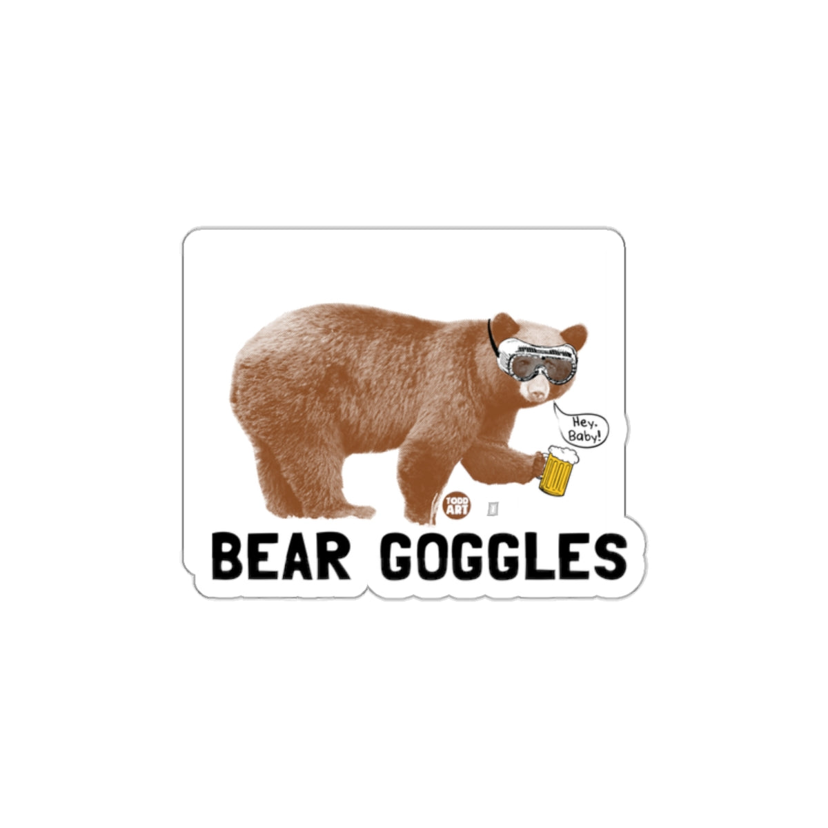 Funny Bear Goggles Sticker with Beer Design