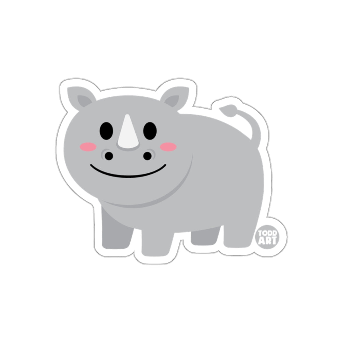 Smiling Cartoon Gray Rhino Sticker Todd Art Decor