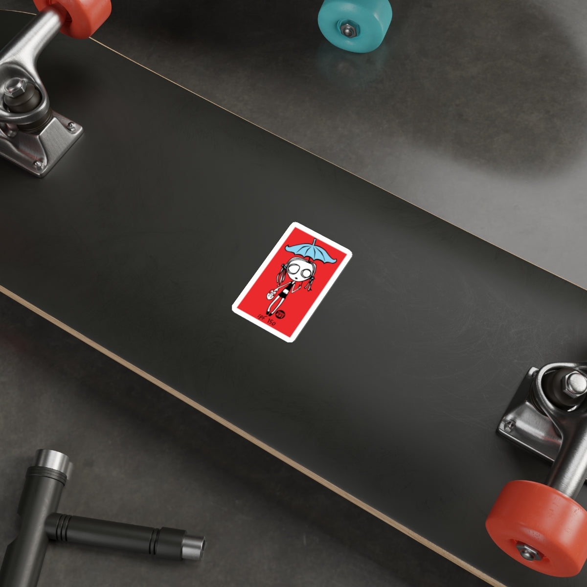 Quirky Skeleton with Blue Hair Skateboard Sticker