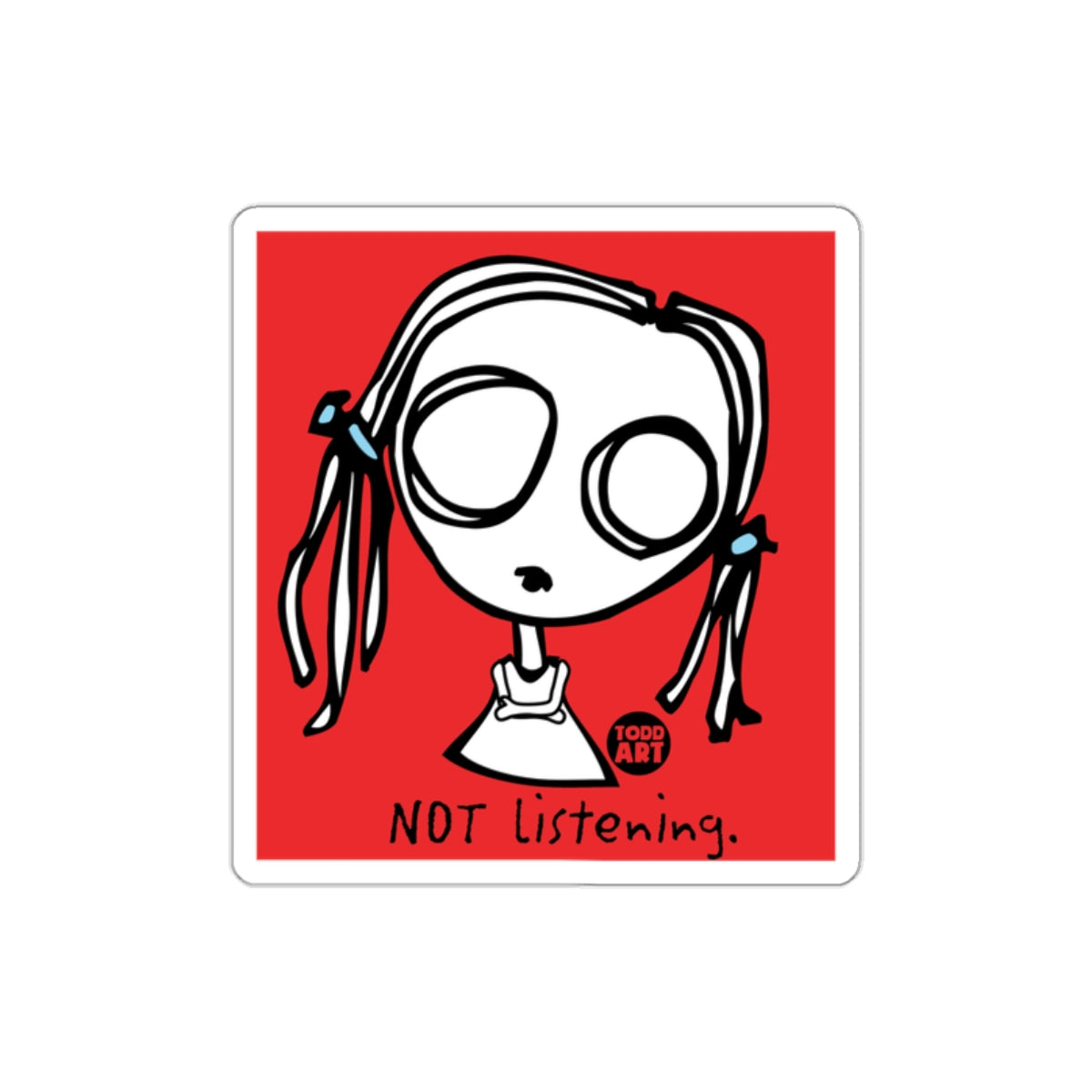 NOT Listening Girl in Pigtails Illustration Sticker