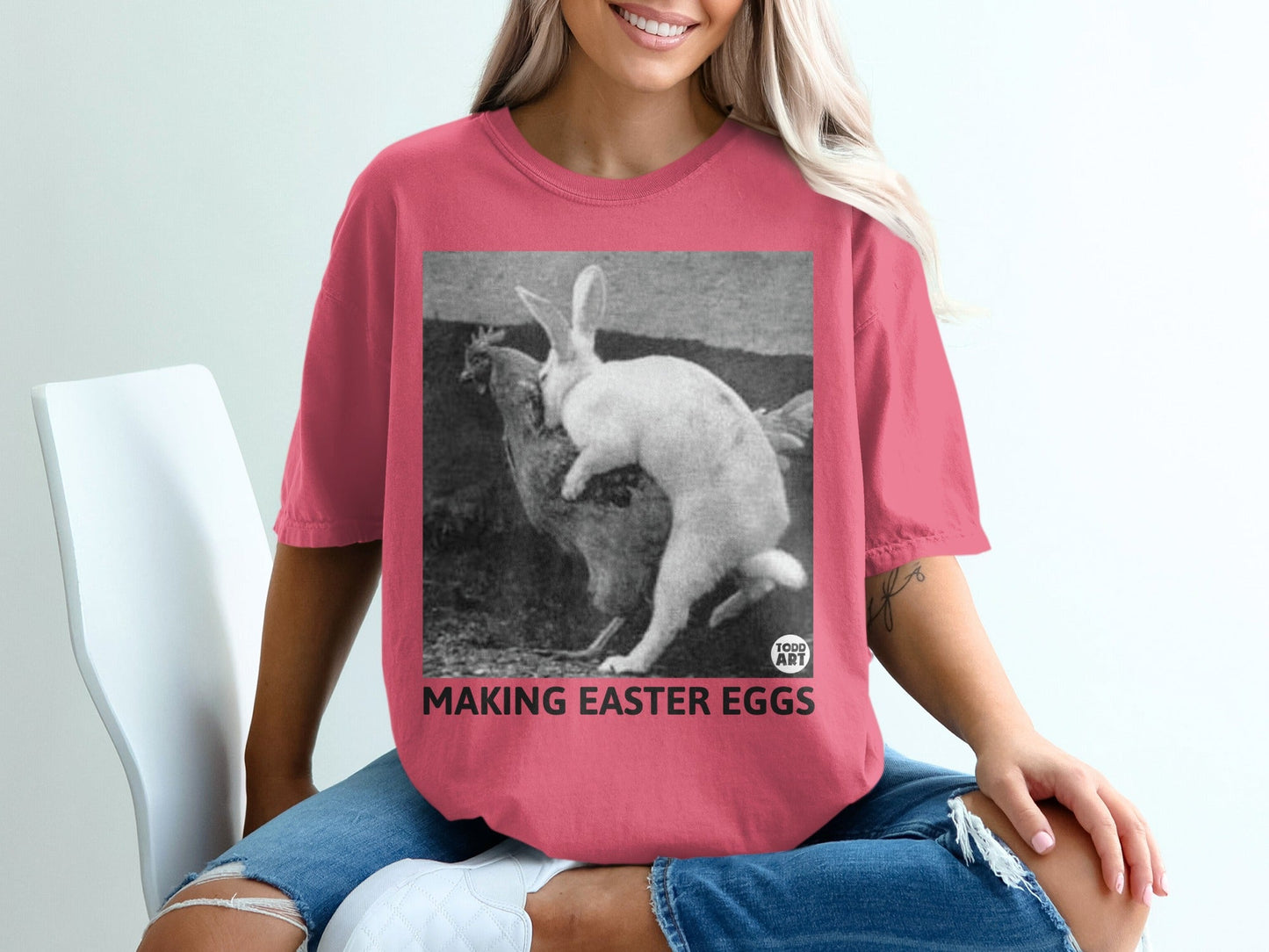 Humorous Making Easter Eggs Graphic T-Shirt