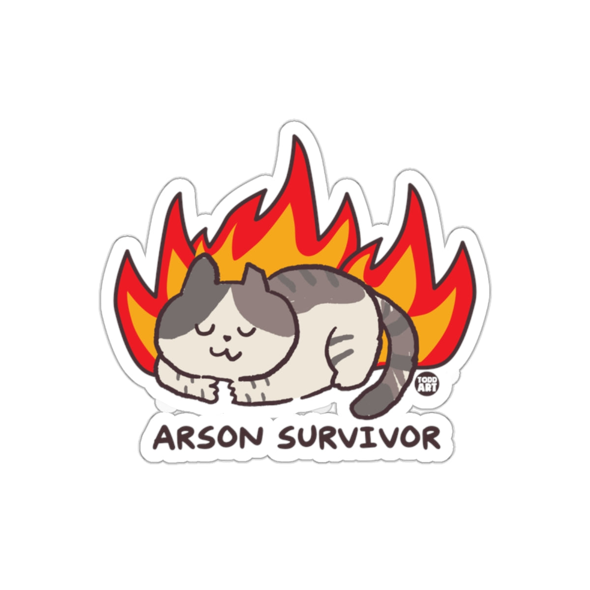 Arson Survivor Cat In Flames Cartoon Illustration Stickers