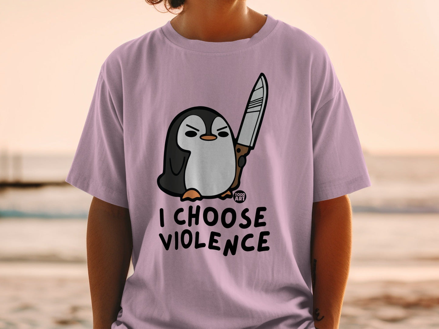 Angry Penguin with Knife T-Shirt, I Choose Violence Funny Meme Shirt, Chaotic Cute Animal Tee, Dark Humor Gift Top, Sarcastic Graphic