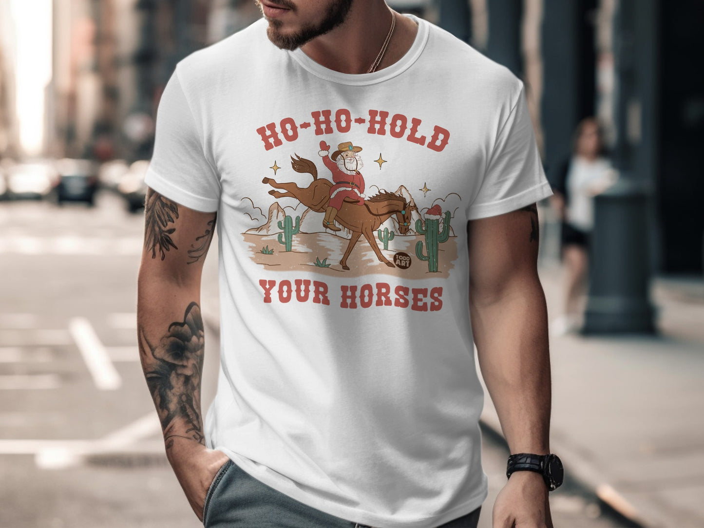Ho-Ho-Hold Your Horses Funny Christmas T-Shirt