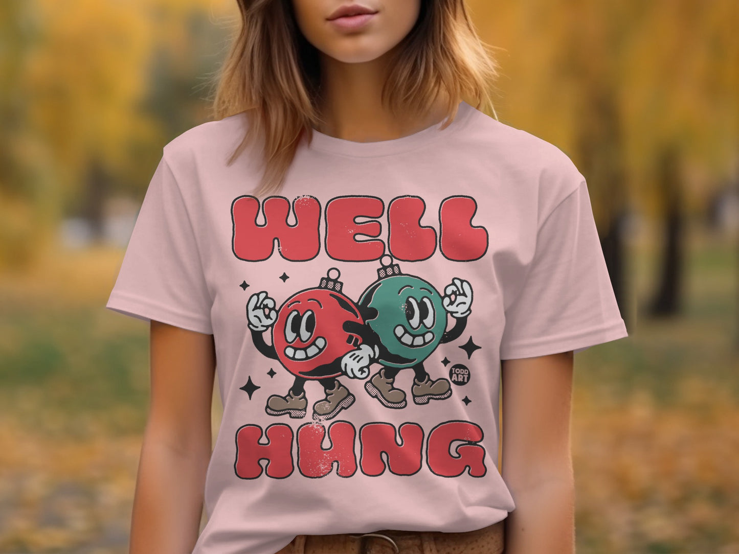 Well Hung Graphic Tee with Cartoon Characters
