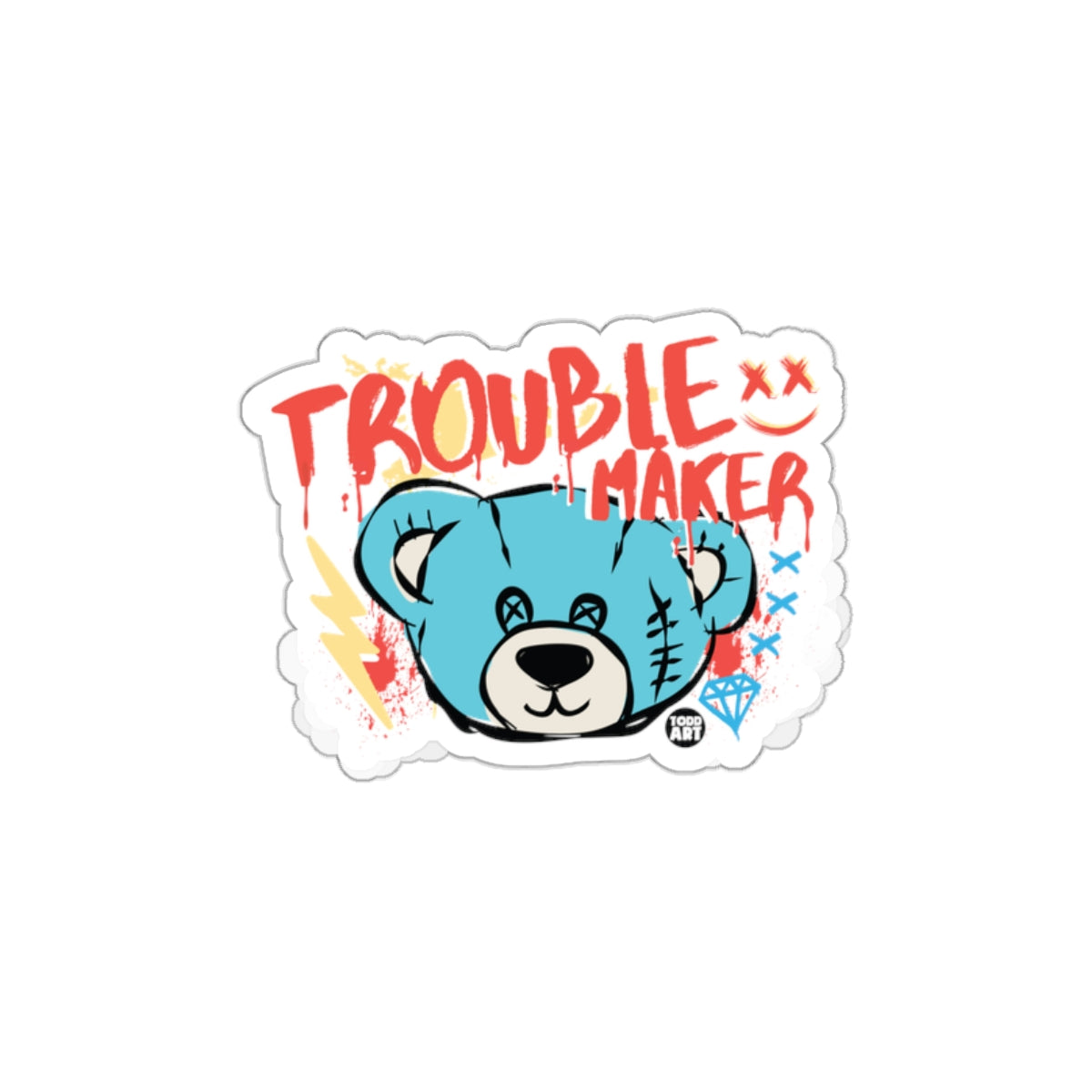 Trouble Maker Teddy Sticker with Whimsical Design