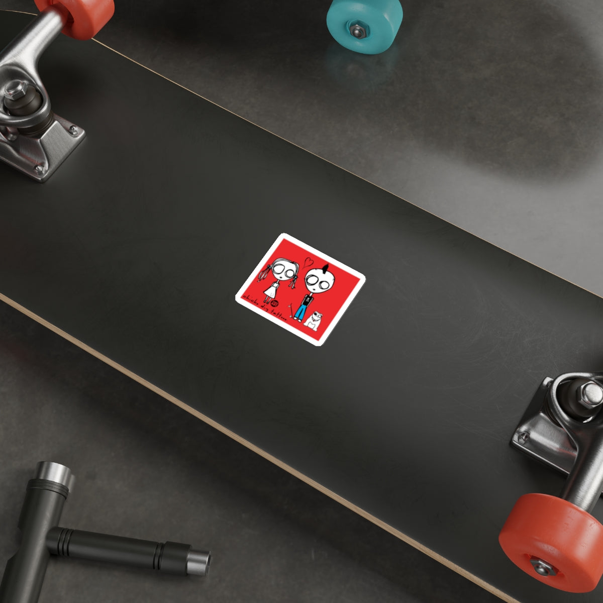 Cute Cartoon Couple and Pet Sticker for Skateboard