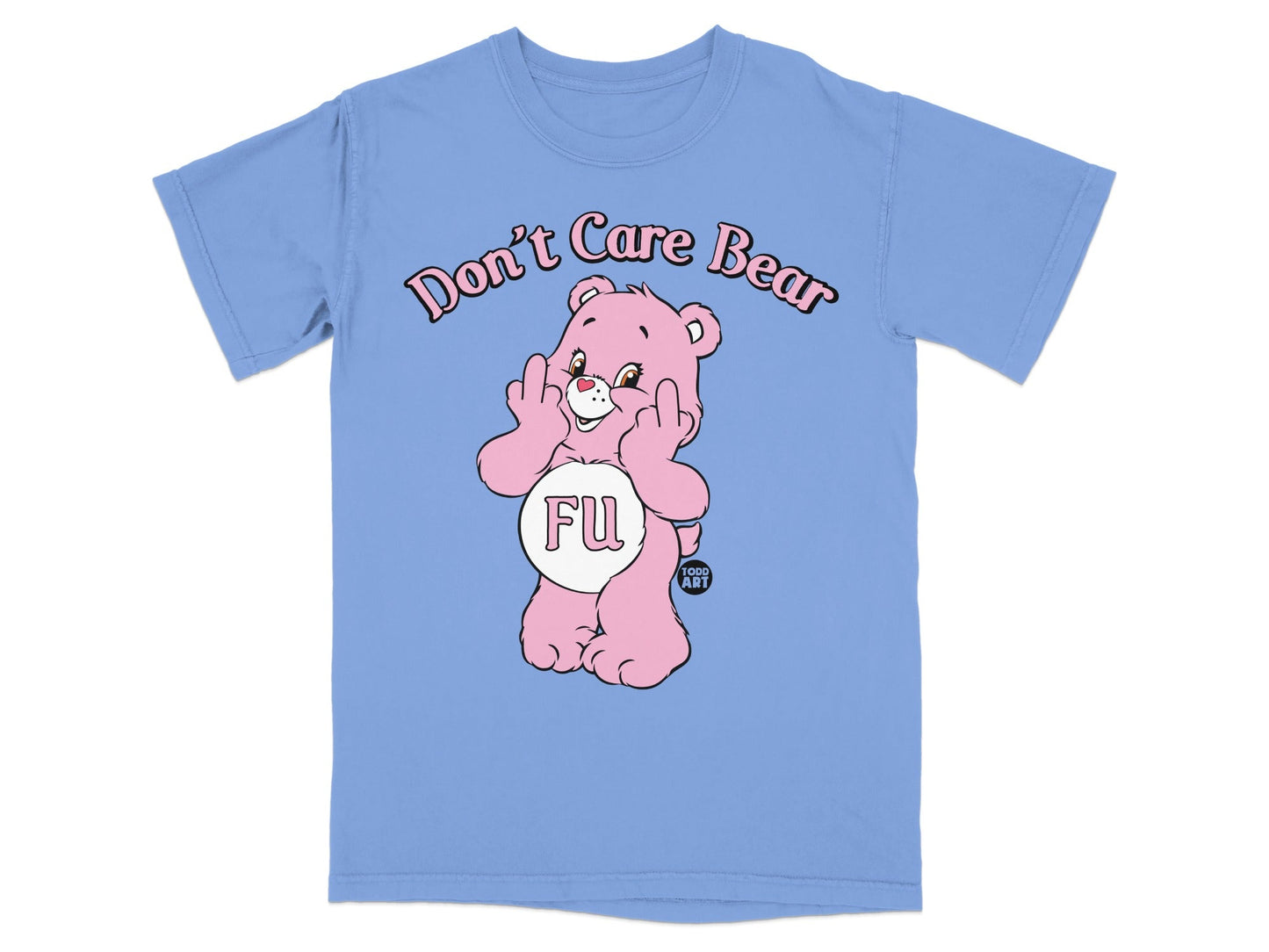 Pink "Don't Care Bear" shirt with FU symbol on chest.