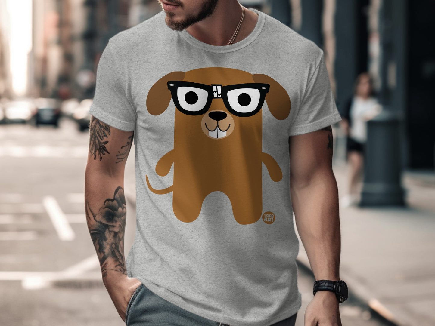 Stylish Dog Wearing Glasses Graphic T-Shirt