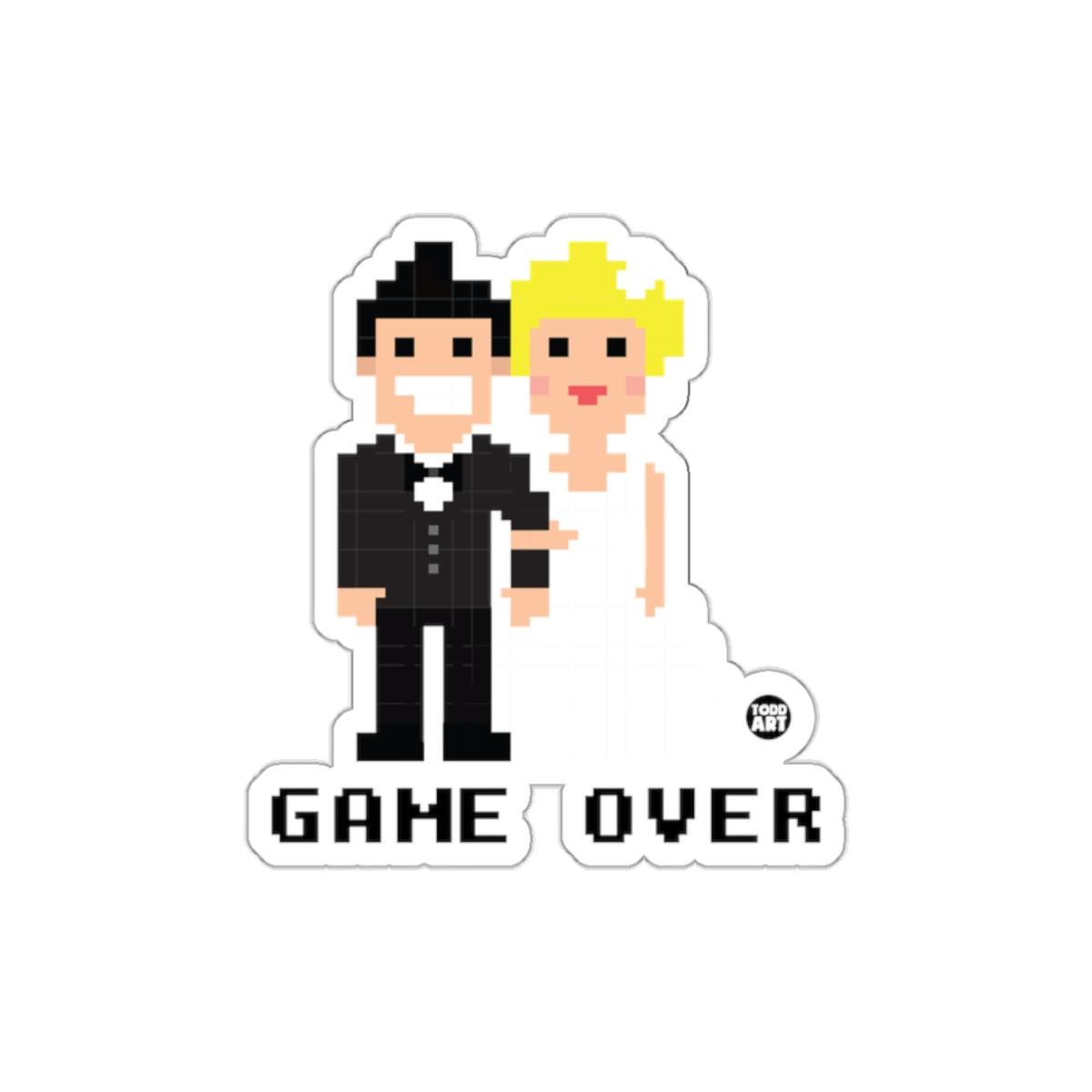 Funny Game Over Pixel Art Wedding Sticker