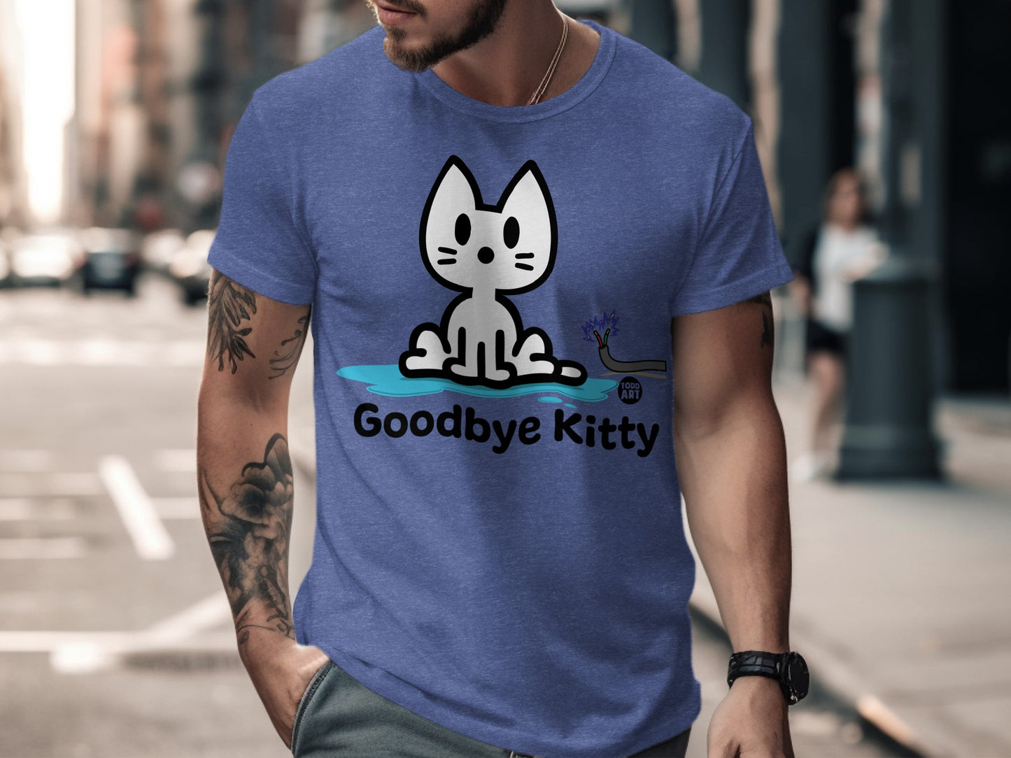 Goodbye Kitty Sad Cat Graphic Print T-shirt