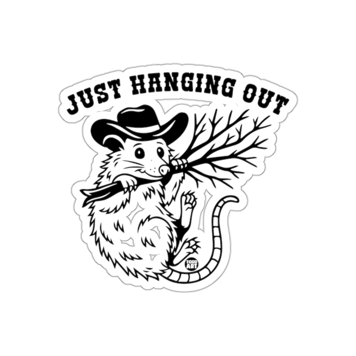 Just Hanging Out Opossum with Cowboy Hat and Branch Stickers