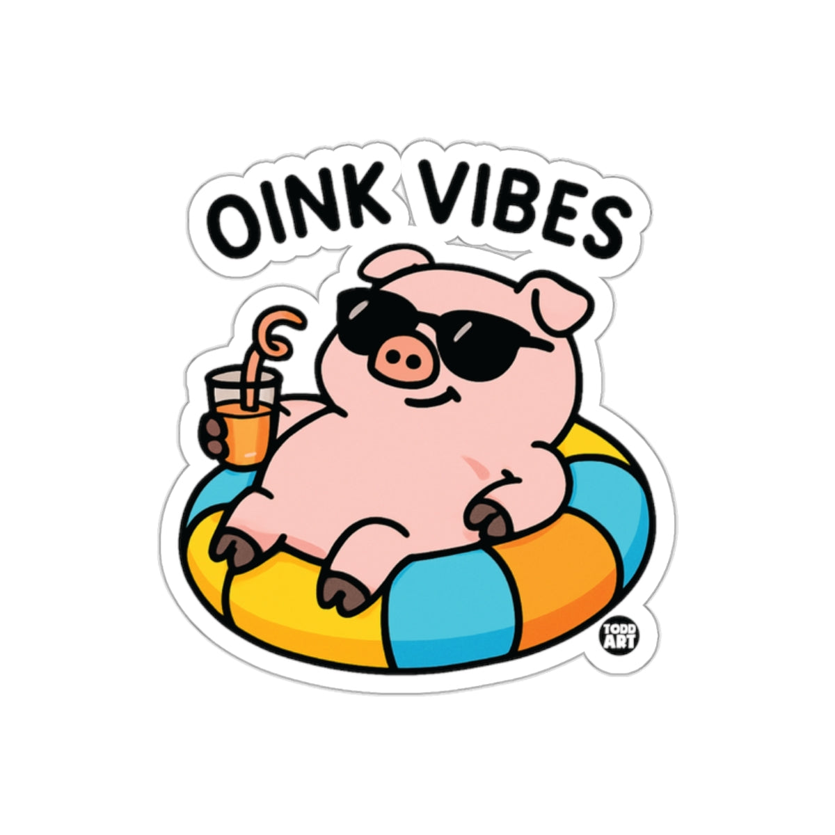 Pig Inflatable Pool With a Drink Todd Art Oink Vibes Stickers