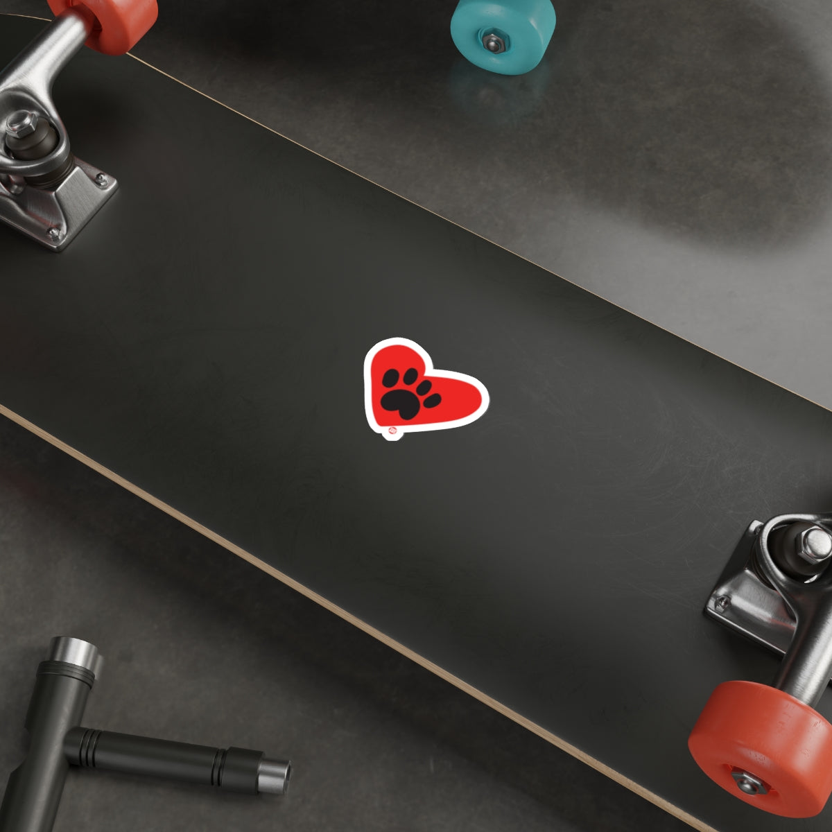 Red Heart Paw Print Skateboard Sticker for Deck Decor
