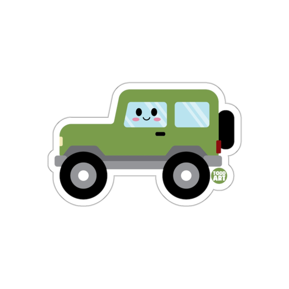 Green Cartoon Smiling Car Sticker with Cute Face Art
