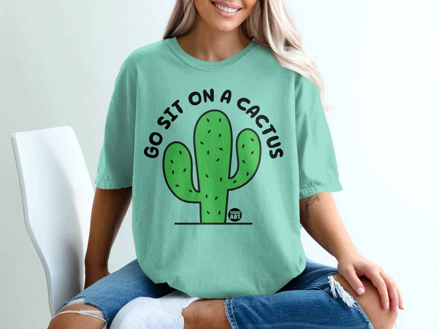 Go Sit On A Cactus Message Graphic T-shirt