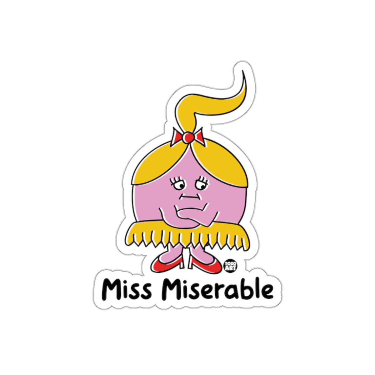 Miss Miserable Sticker with a Cartoon Character Design