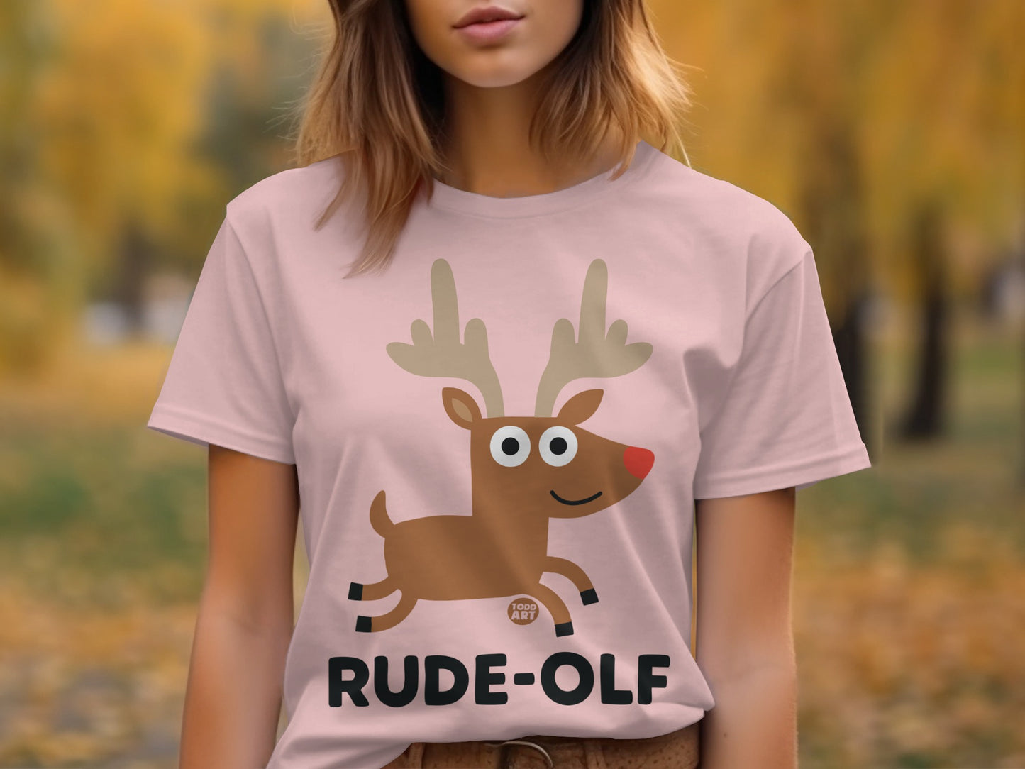 Cute Rude-Olf Reindeer Design Women T-Shirt