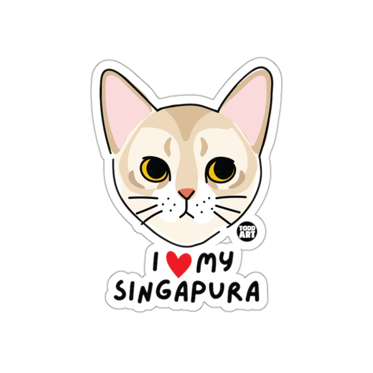I Love My Singapura Cute Cat Face Sticker Illustration