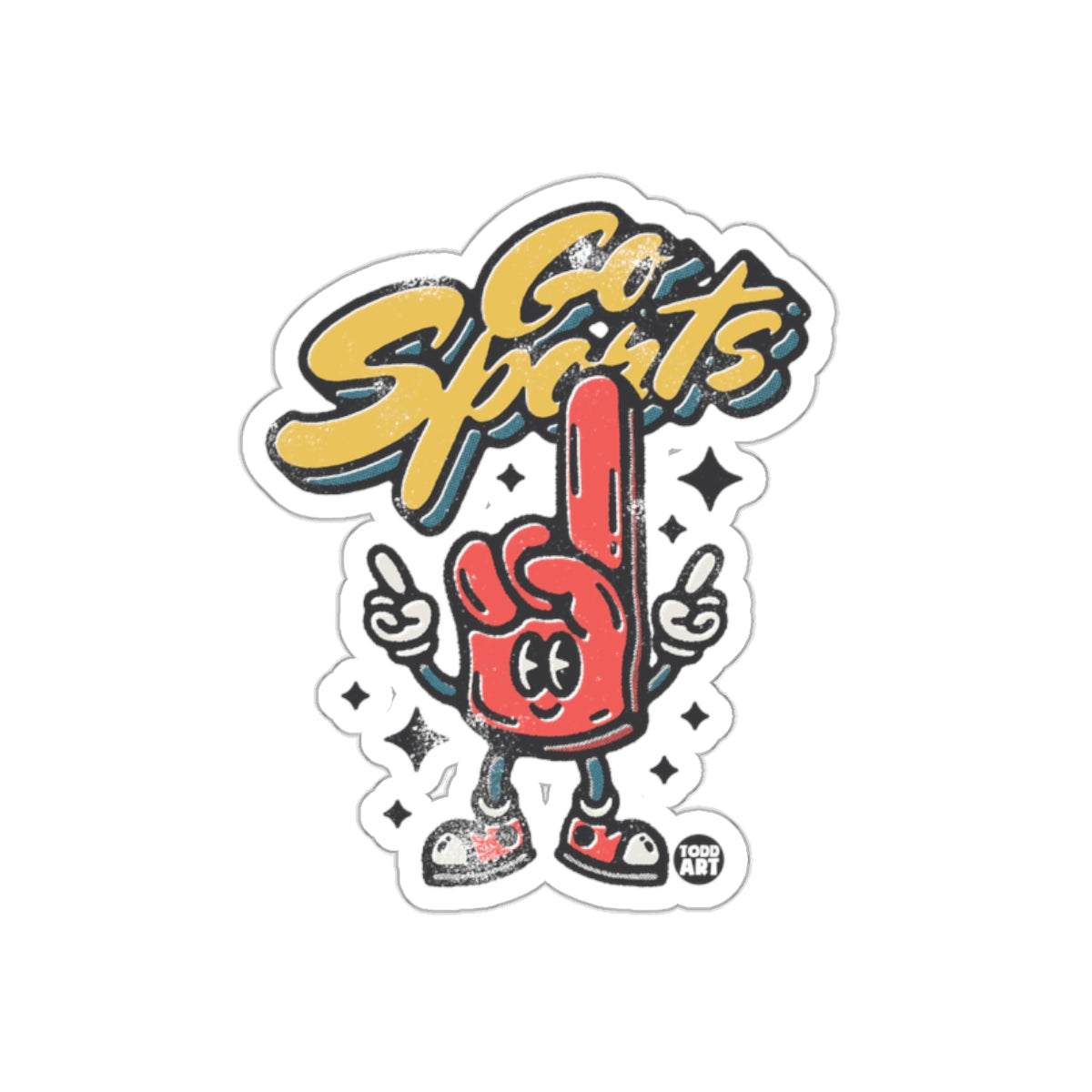 Retro Cartoon Go Sports Hand Design Todd Art Stickers