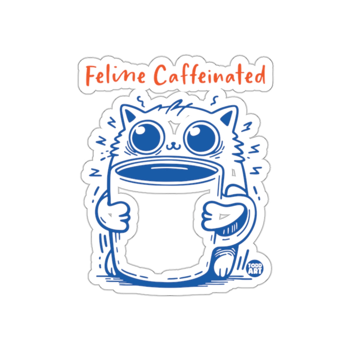 Feline Caffeinated Cat Holds Coffee Mug Illustration Sticker