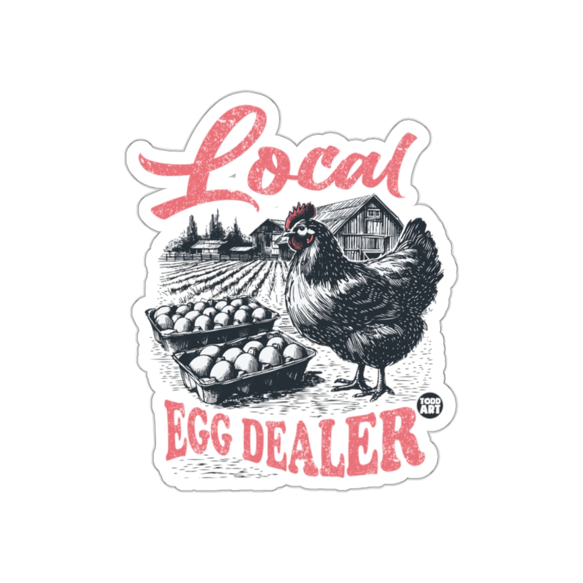Local Egg Dealer Sticker with Farm Illustration