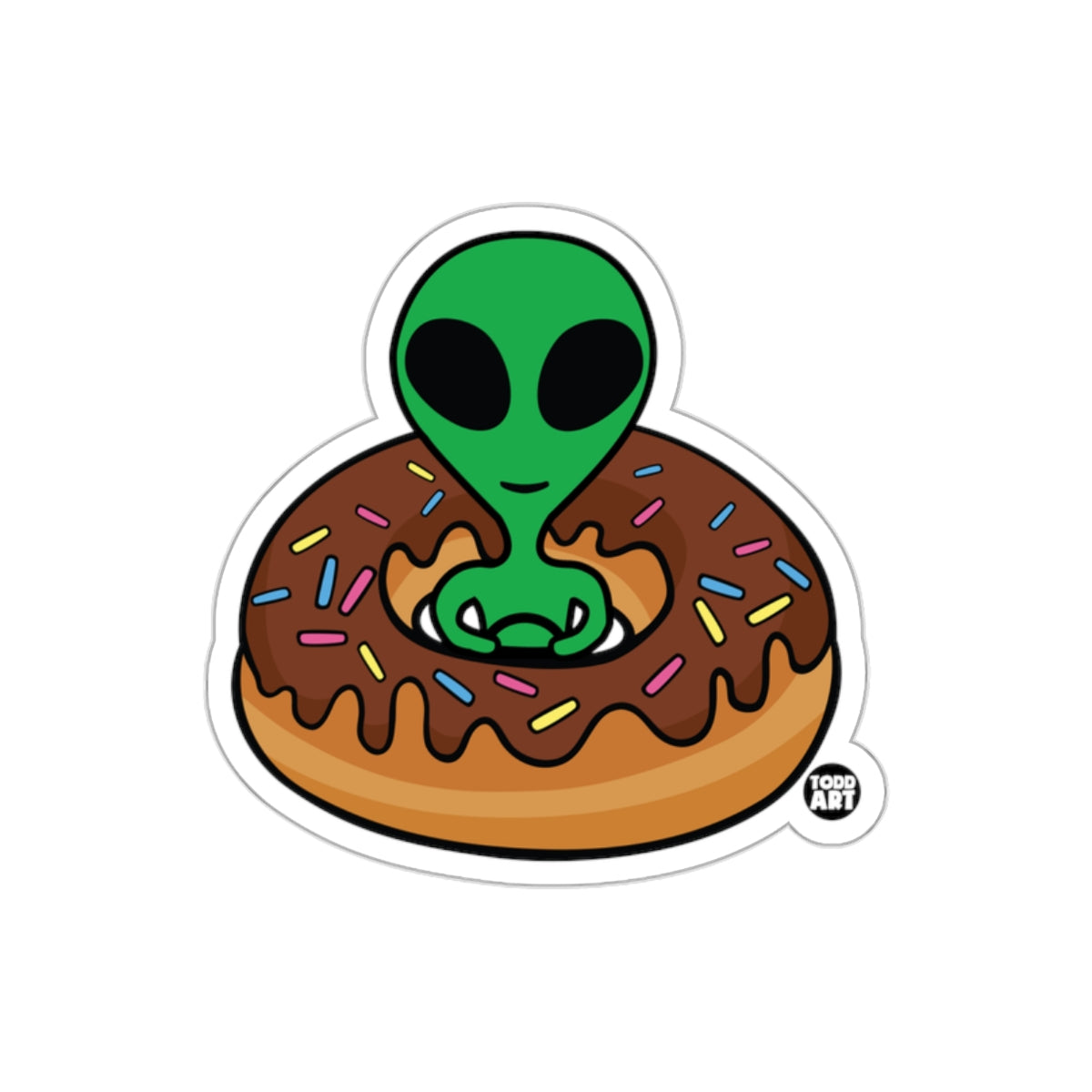 Alien in Donut Cartoon Sticker Fun Illustration