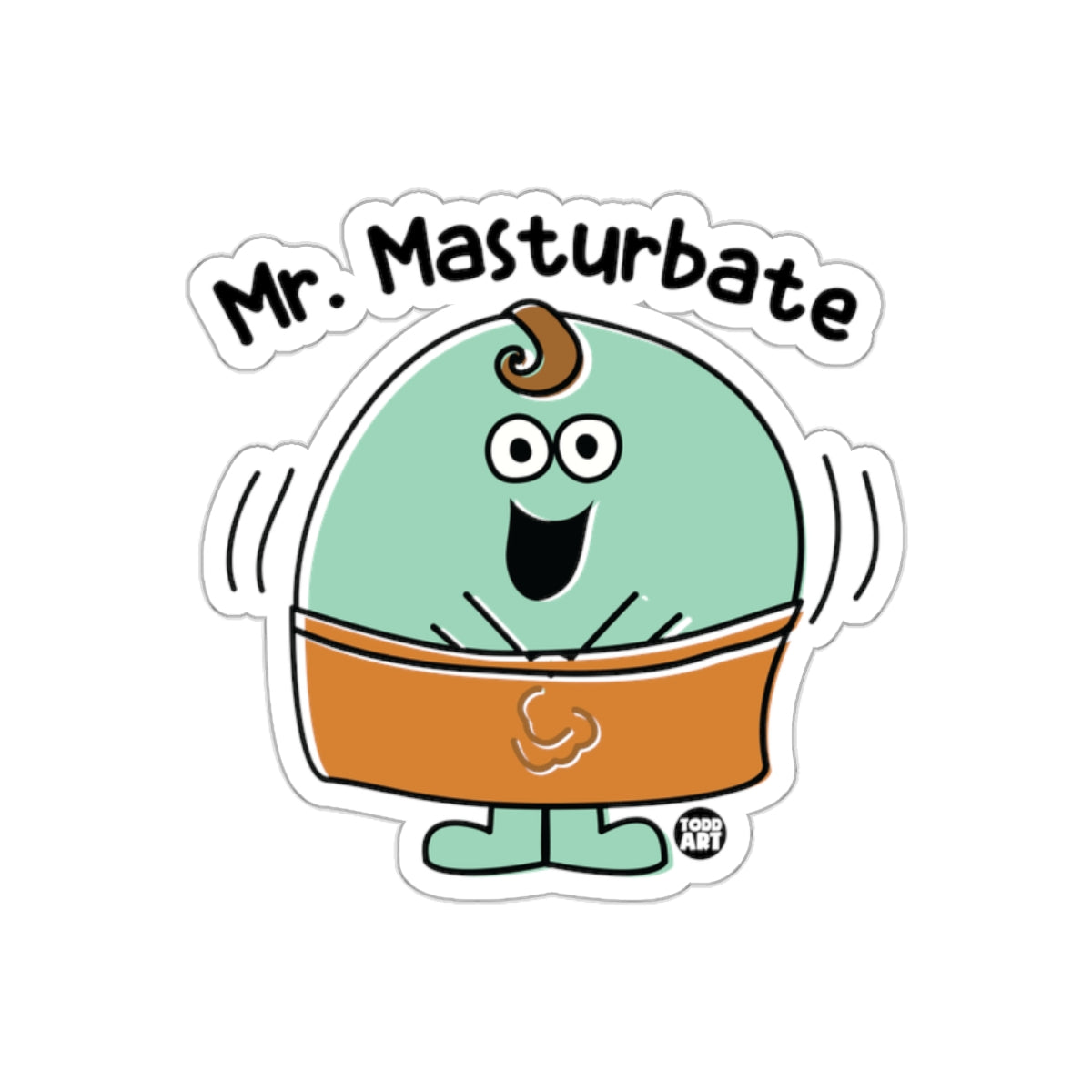 Funny Cartoon Mr Masturbate Sticker for All Ages