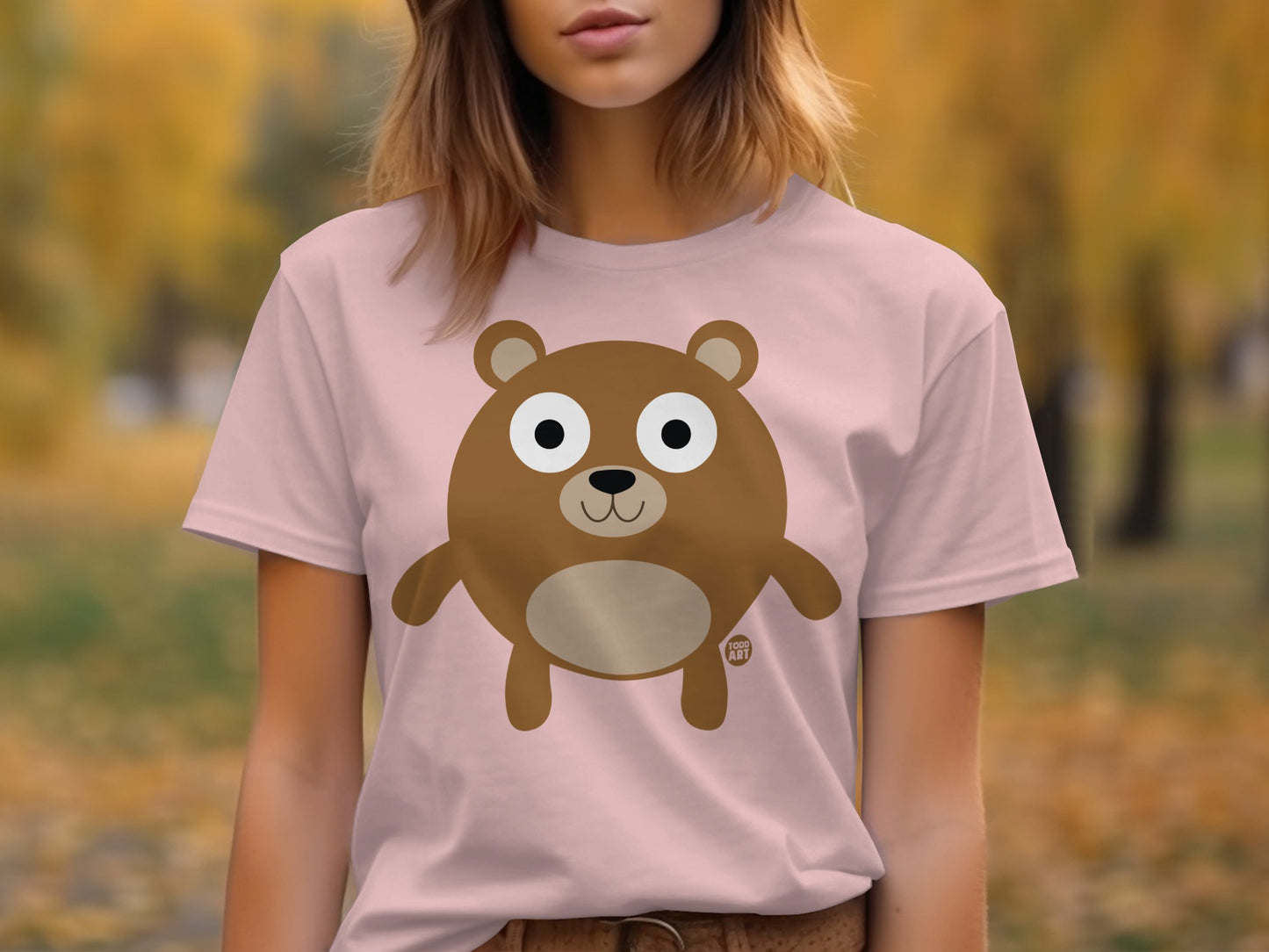 Cute Brown Cartoon Bear Graphic T Shirt Design