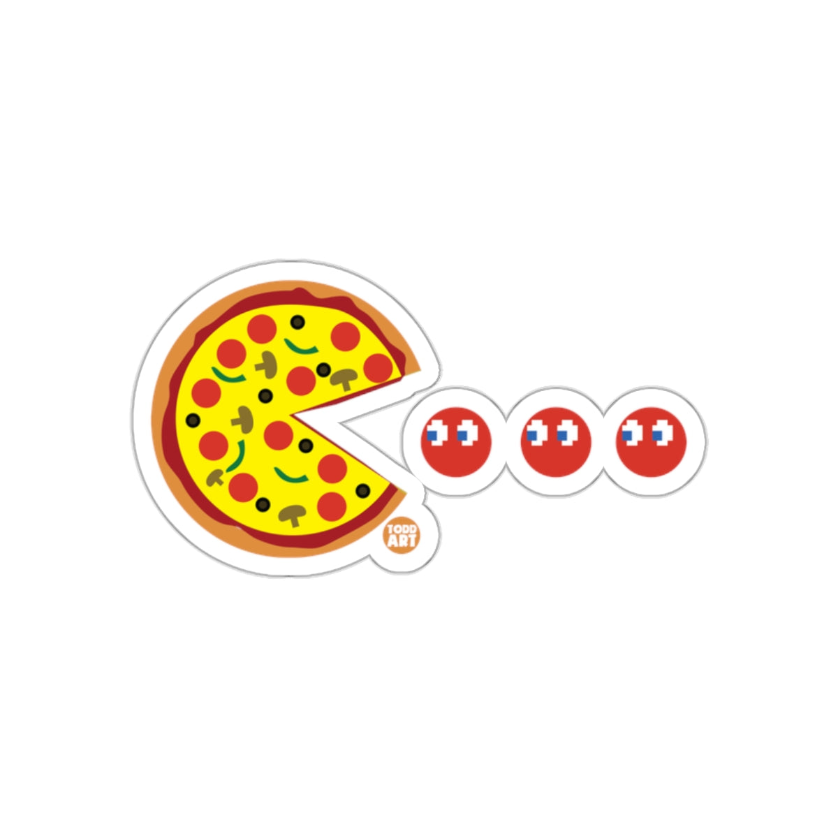 Pizza Pac Man Style with Chasing Red Dots Stickers