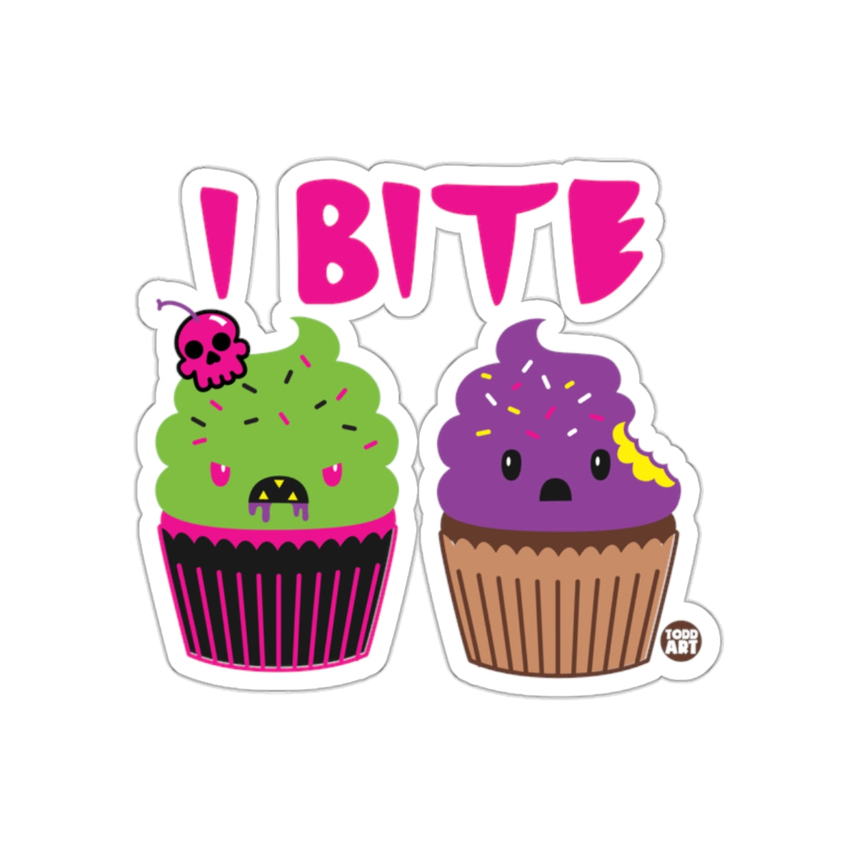 Cute I Bite Cupcakes Character Sticker