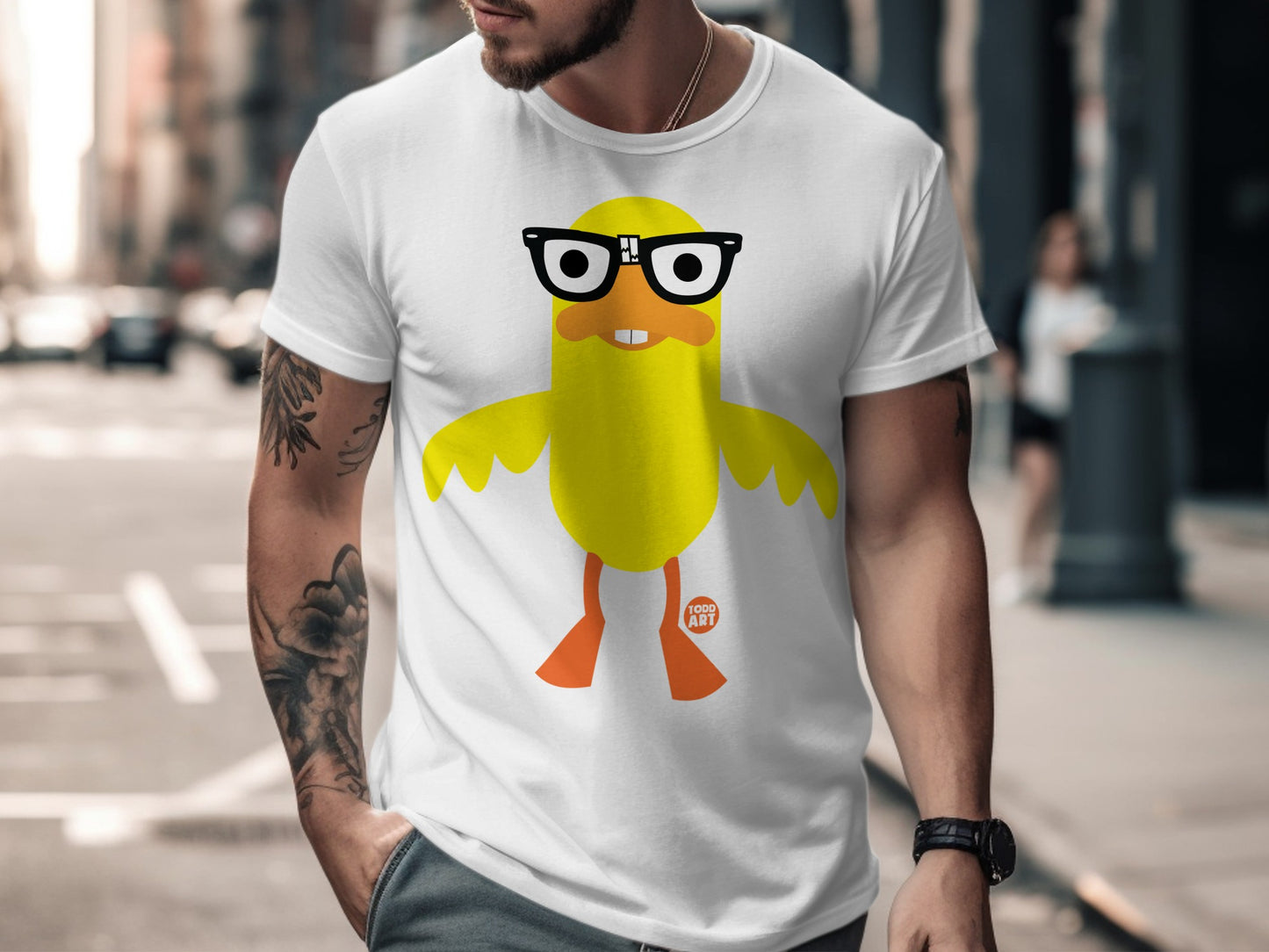 Funny Duck with Glasses Illustration Graphic T-Shirt