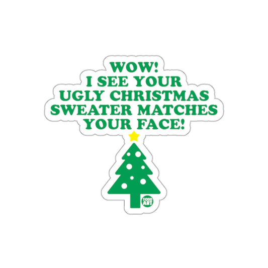 Wow Your Ugly Christmas Sweater Matches Your Face Sticker