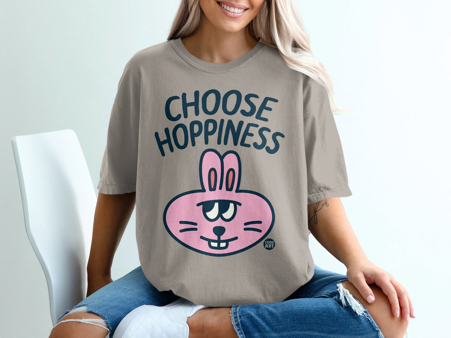 Choose Hoppiness Cute Bunny Graphic T-Shirt