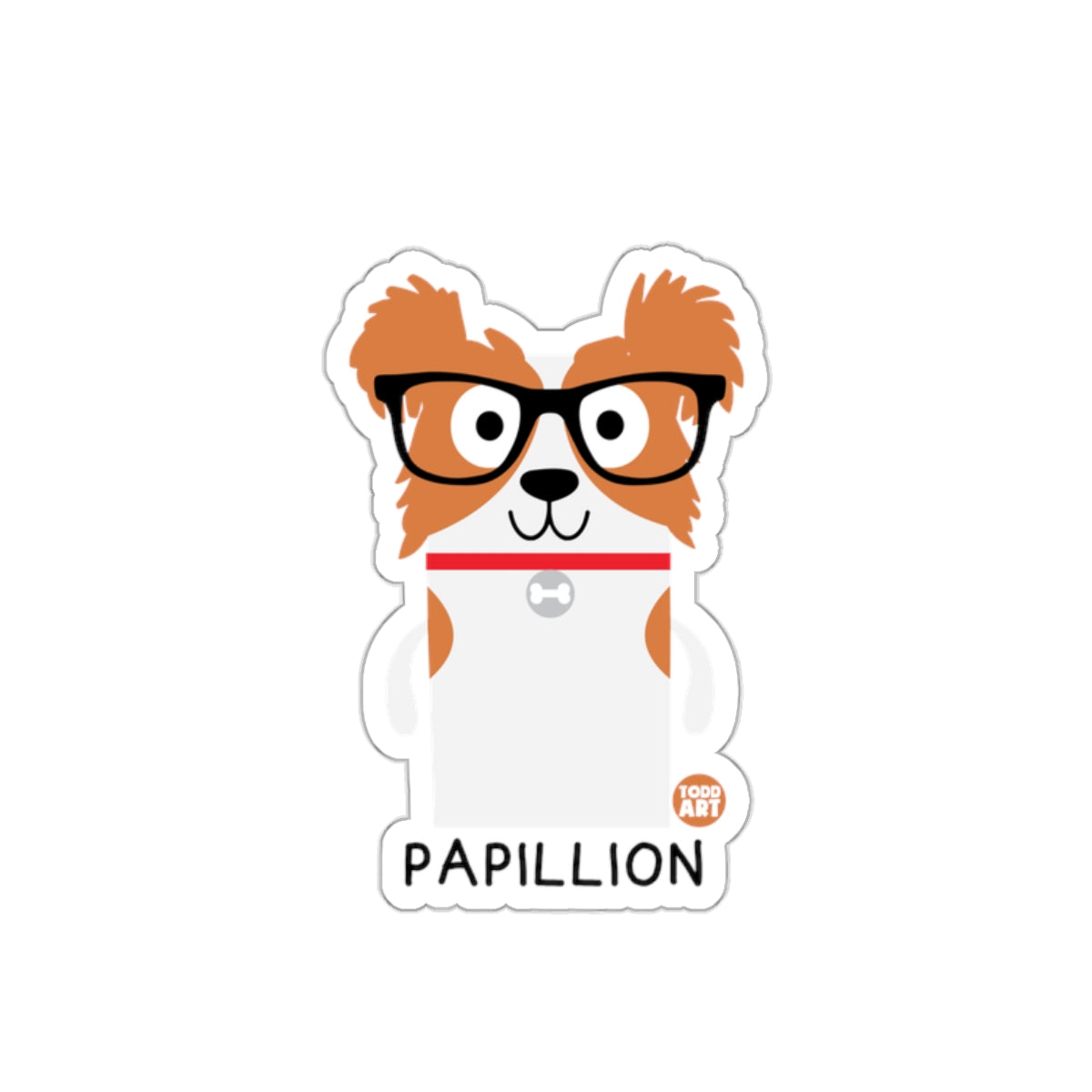 Cute Illustrated Papillion Dog Wearing Glasses Sticker