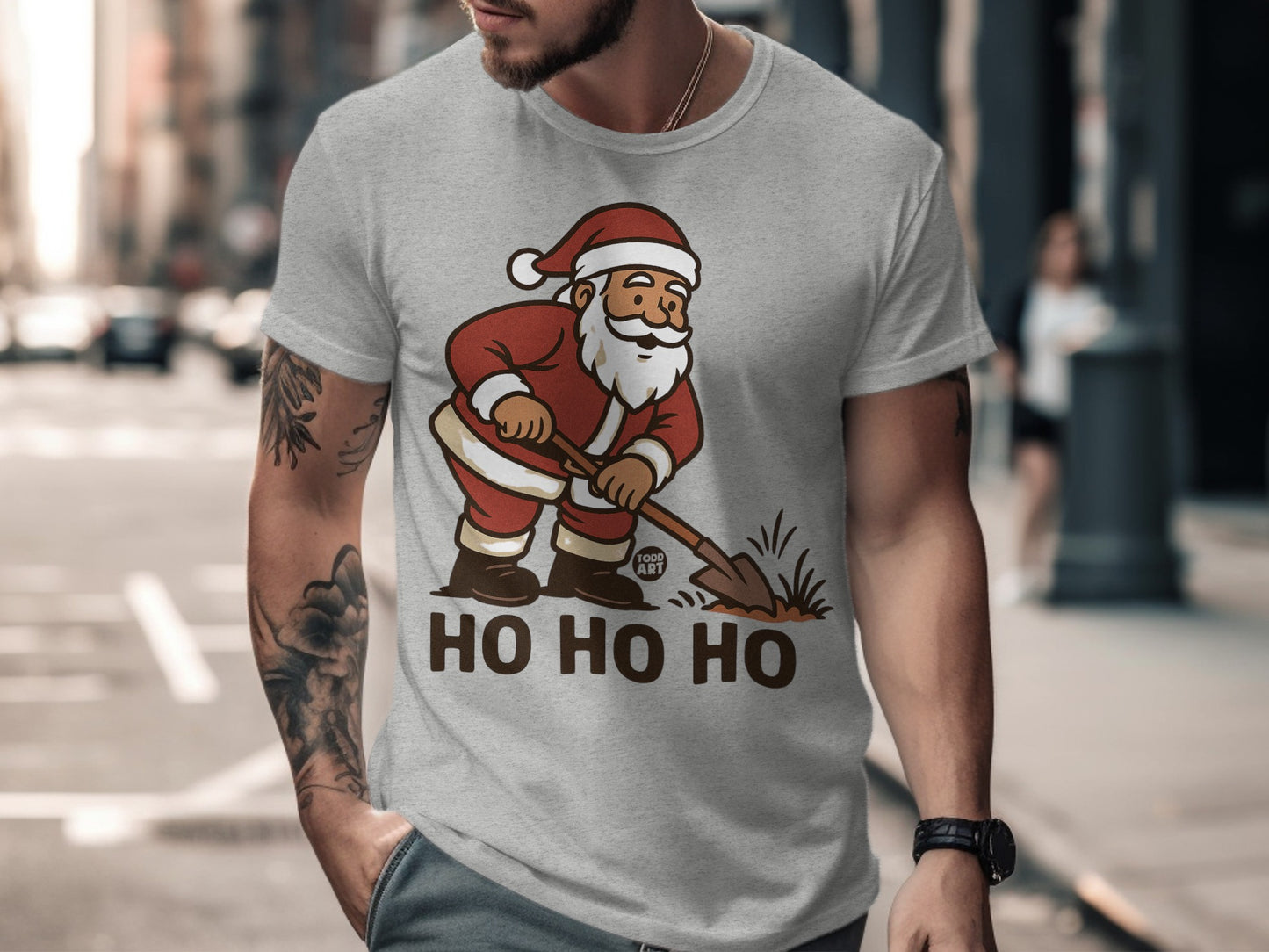 Santa Claus Ho Ho Ho Shoveling Graphic T-Shirt