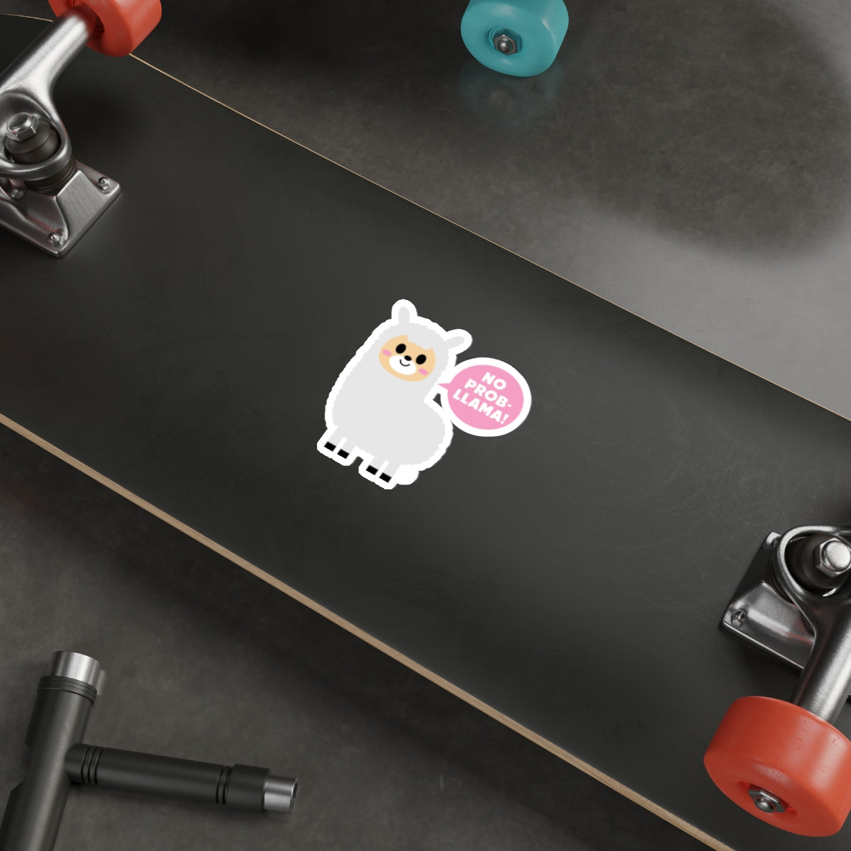 Cute No Prob Llama Skateboard Sticker for Customization