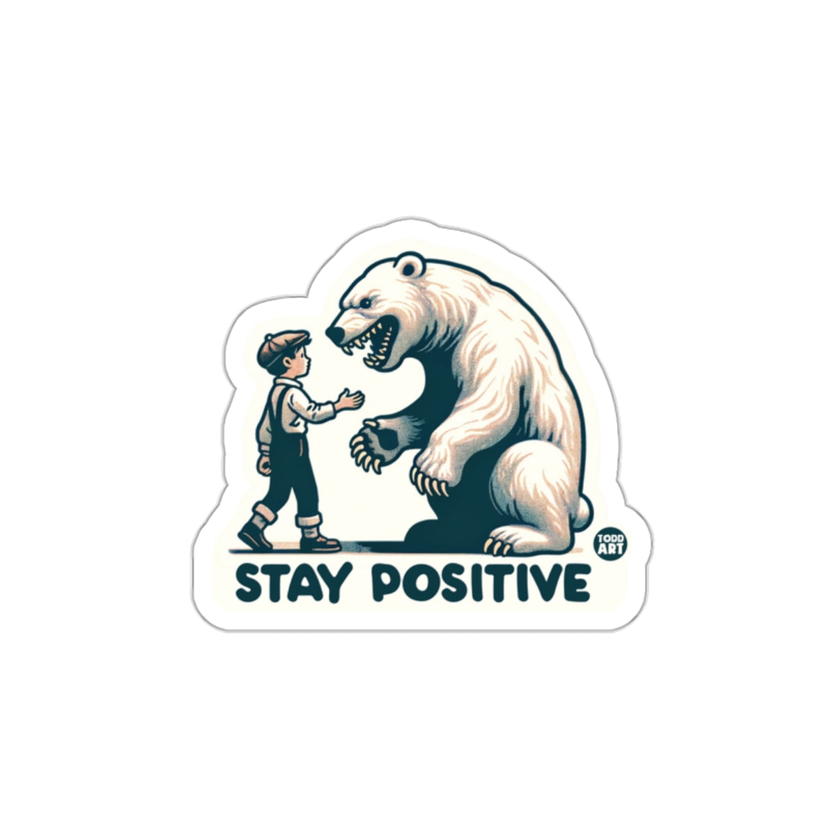 Stay Positive Bear and Boy Sticker Art