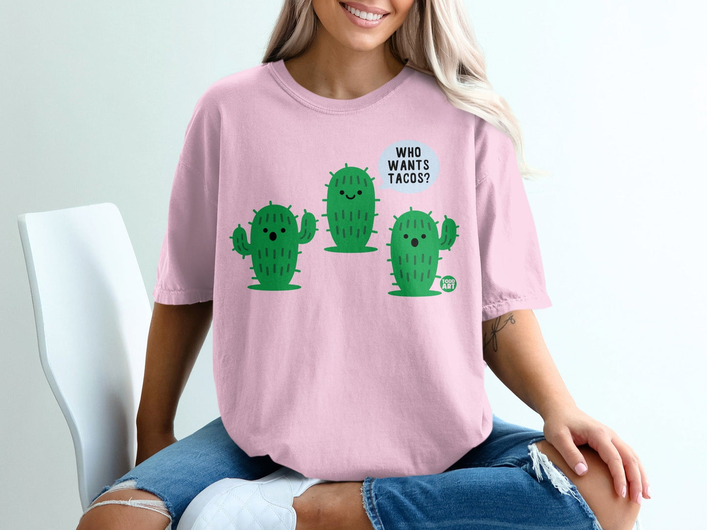 Who Wants Tacos Cactus Graphic T-Shirt Casual Tee