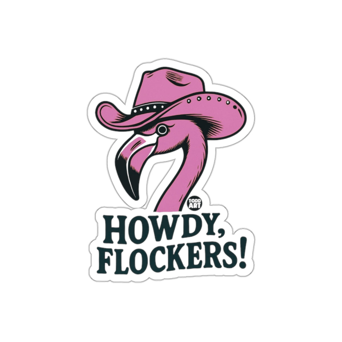 Howdy Flockers Pink Flamingo Sticker with Hat Design