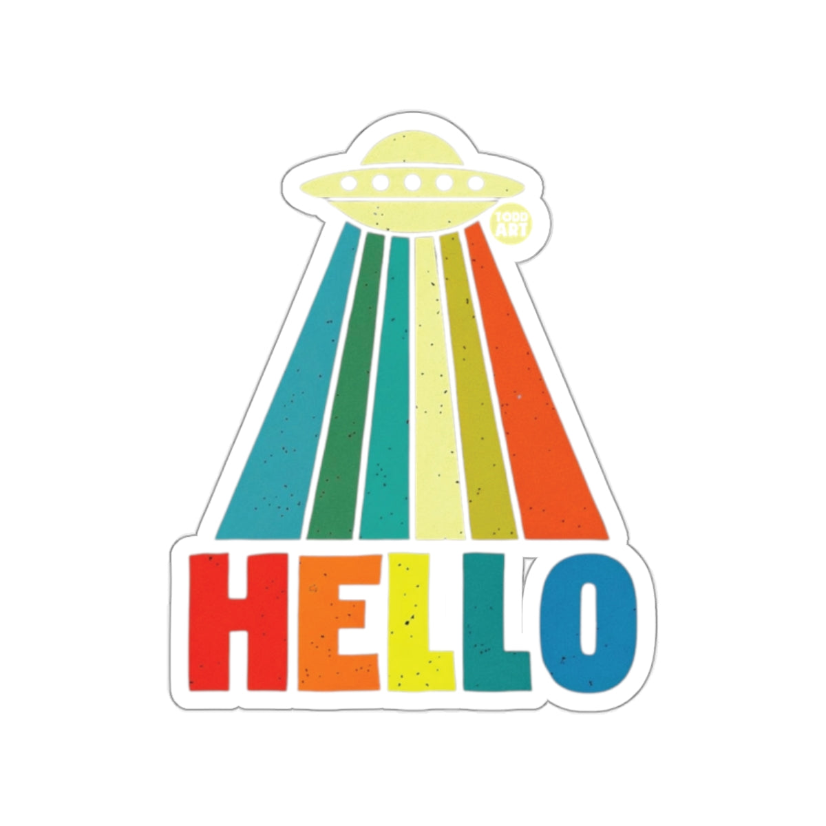 Unique Colorful UFO Hello Design Sticker
