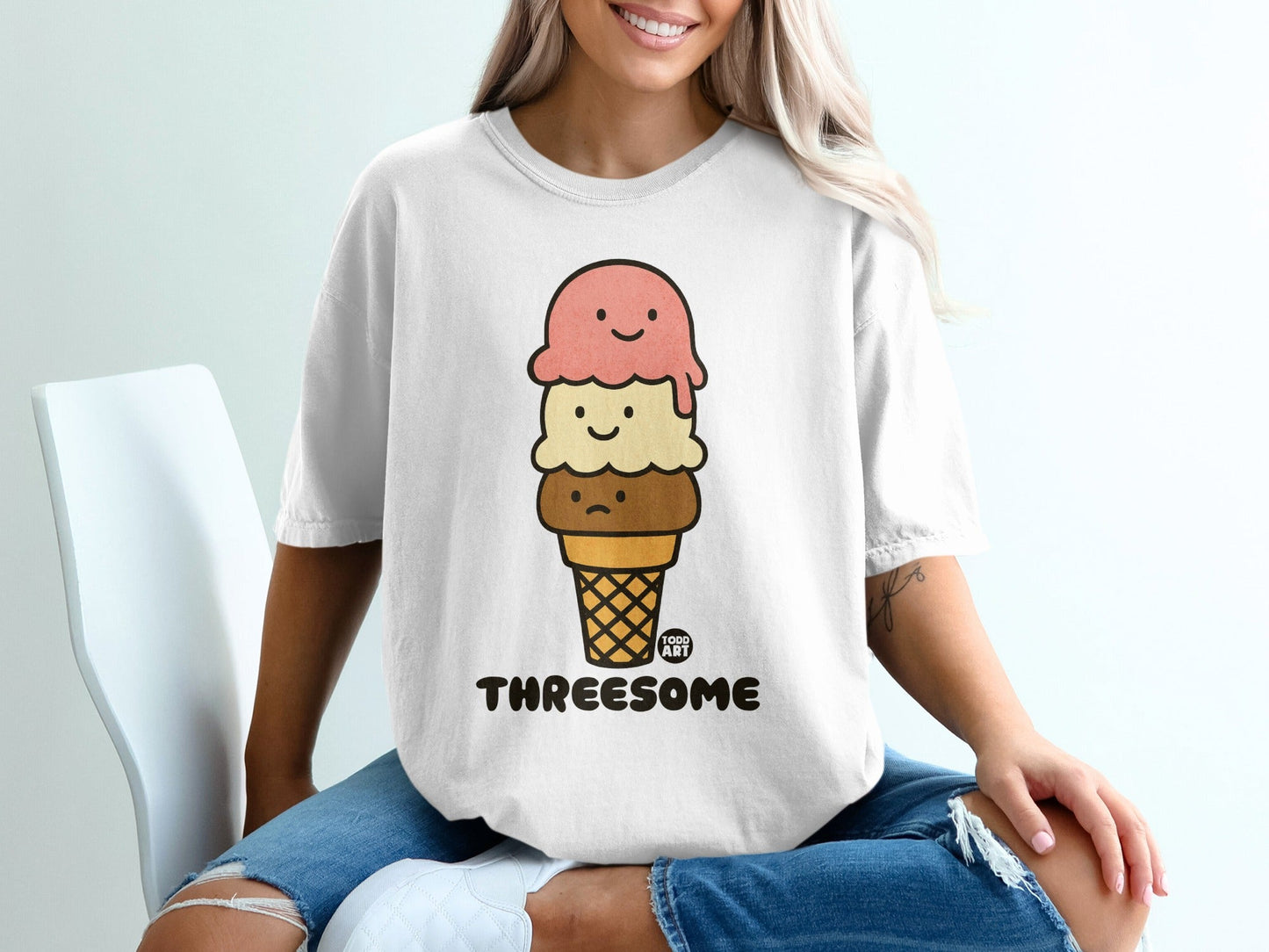 Threesome Ice Cream Cone Fun Graphic T-Shirt