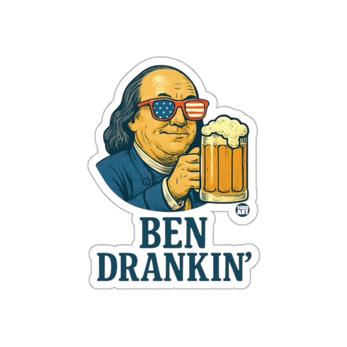 Ben Drankin Funny Sticker with Beer and Sunglasses