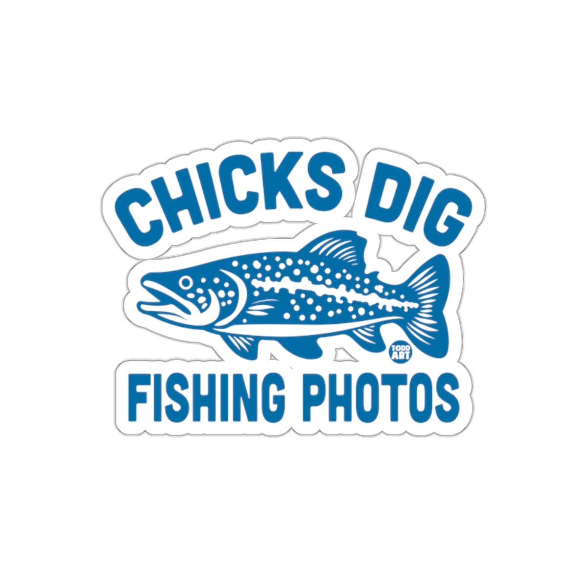 Chicks Dig Fishing Photos Sticker with Blue Fish Design