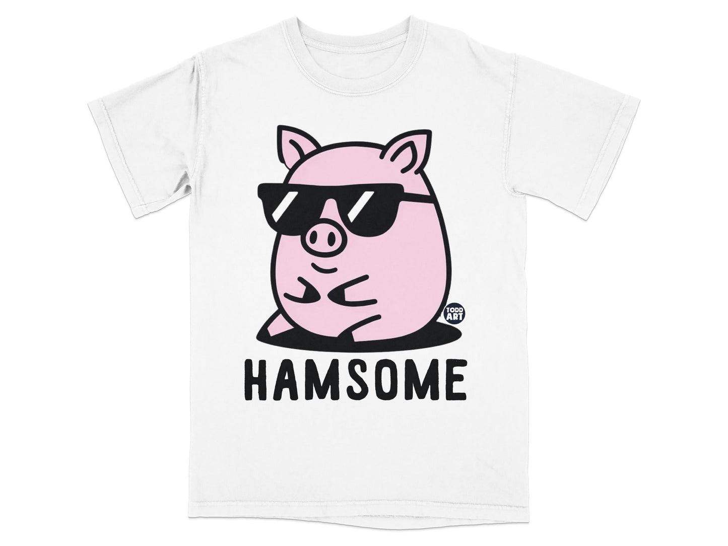 Pink pig wearing sunglasses with "HAMSOME" text and TOOD ART logo.
