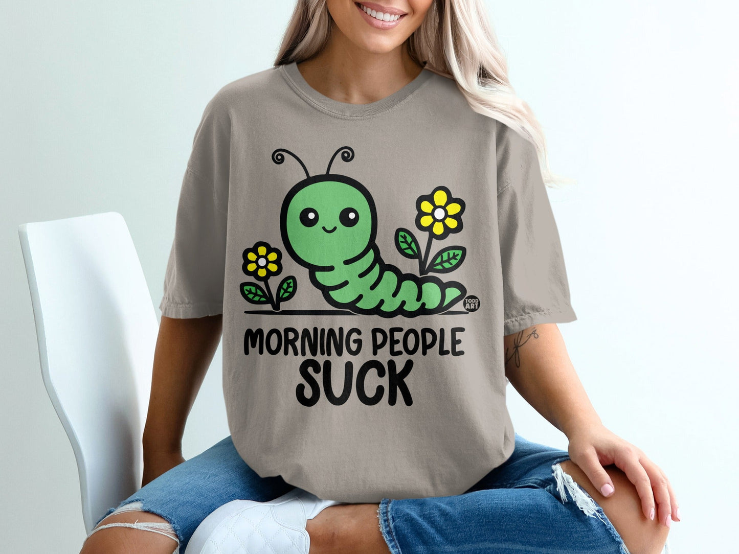 Morning People Suck Graphic Caterpillar T-Shirt