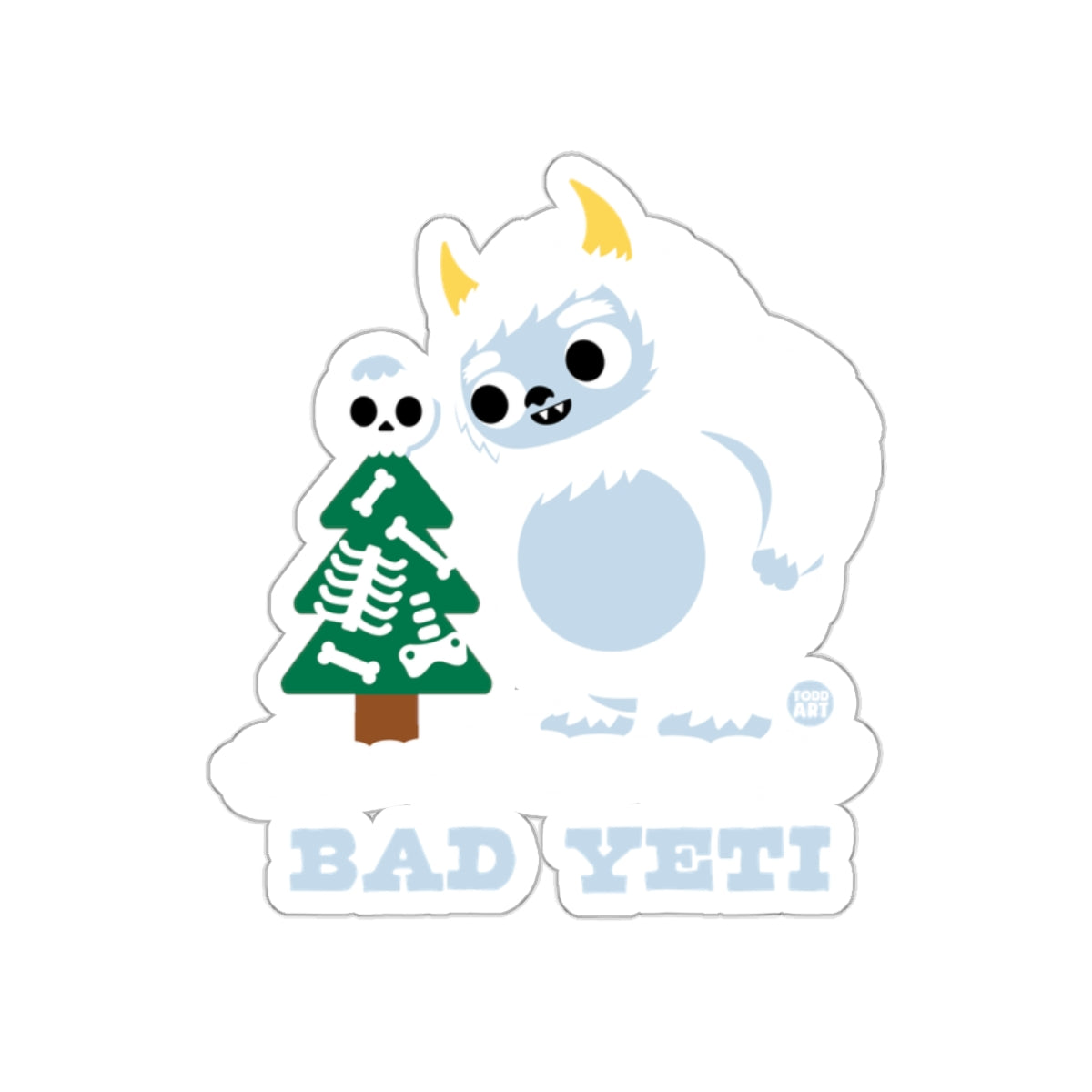 Cute Bad Yeti with Skeleton Christmas Tree Sticker