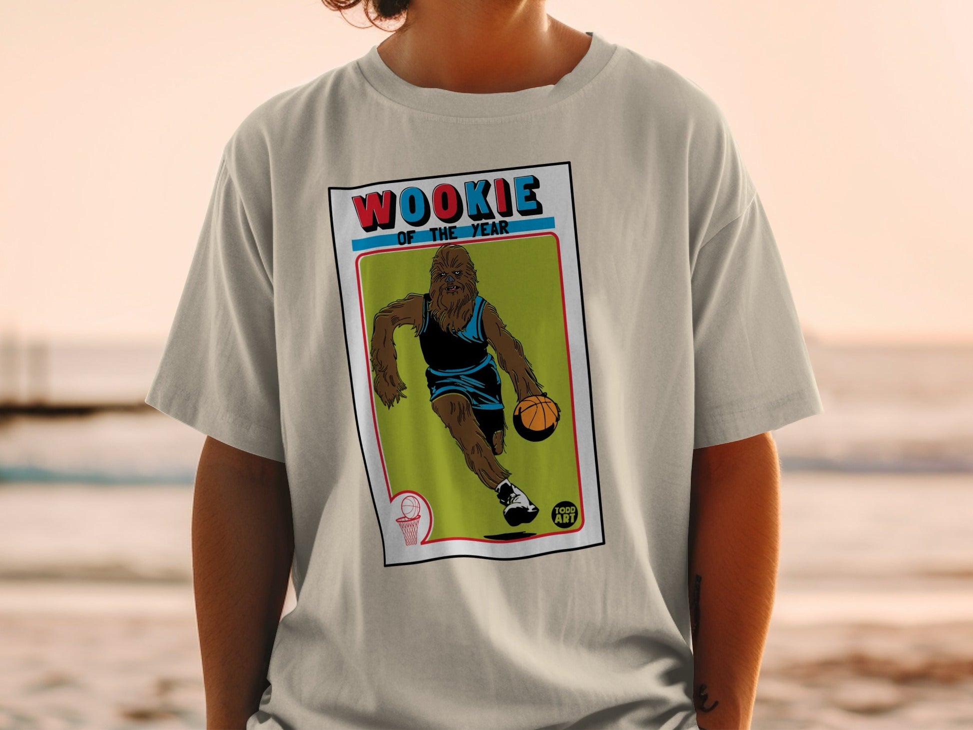 T-shirt graphic of a Wookiee playing basketball, "Wookiee of the Year".