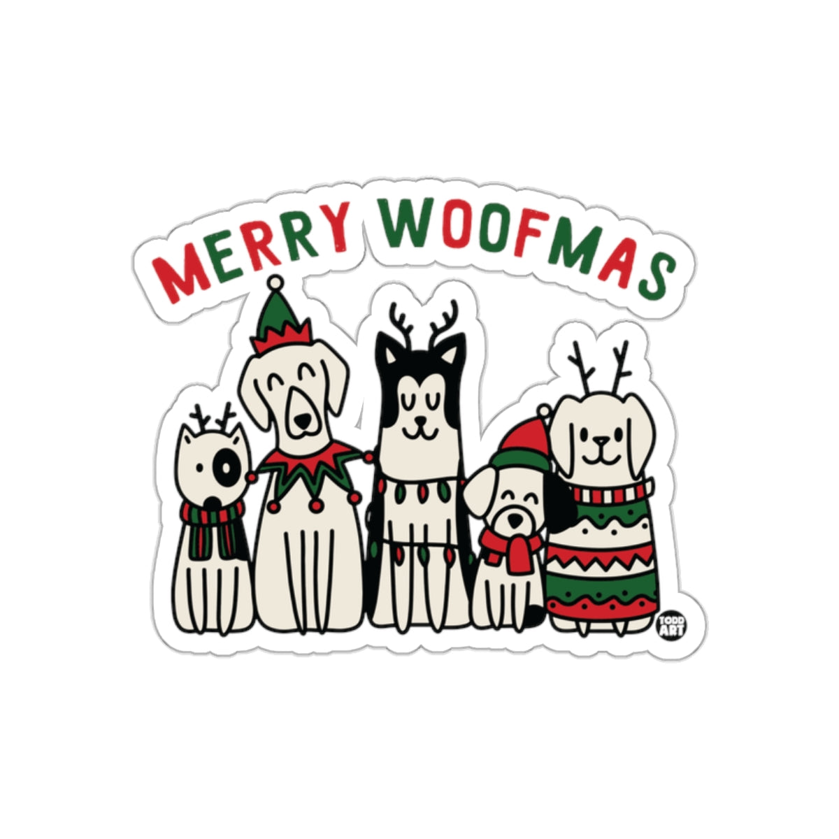 Merry Woofmas Dog Friends Christmas Sticker